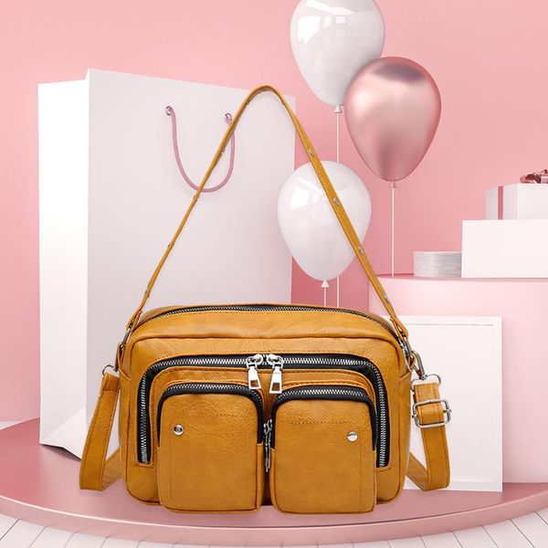 

women pu leather shoulder bag multi-pocket ladies travel messenger pouch