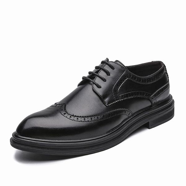 

men's dress shoes classic brogue oxford business wingtip shoes perforated patterns lace-up derby shoe for man gift size 6, Black