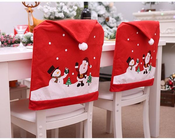 

christmas decorations chair cover santa claus cap non-woven dinner table red hat back covers xmas for home w82181