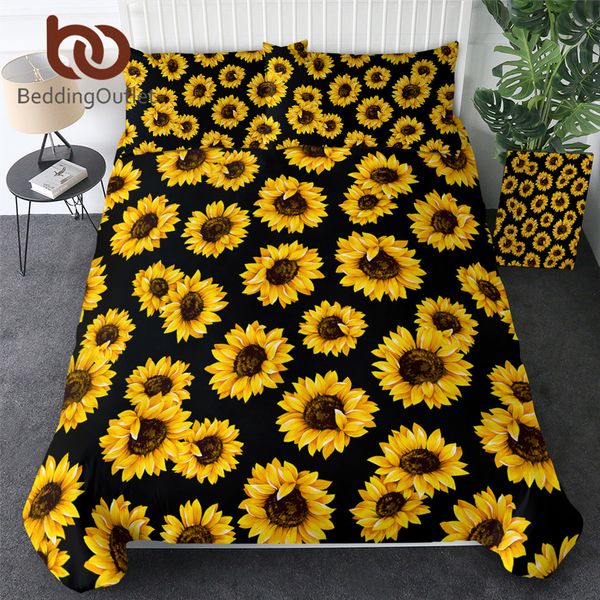 

beddingoutlet sunflowers bedding set luxury floral duvet cover king size home textiles yellow black bedclothes queen drop ship