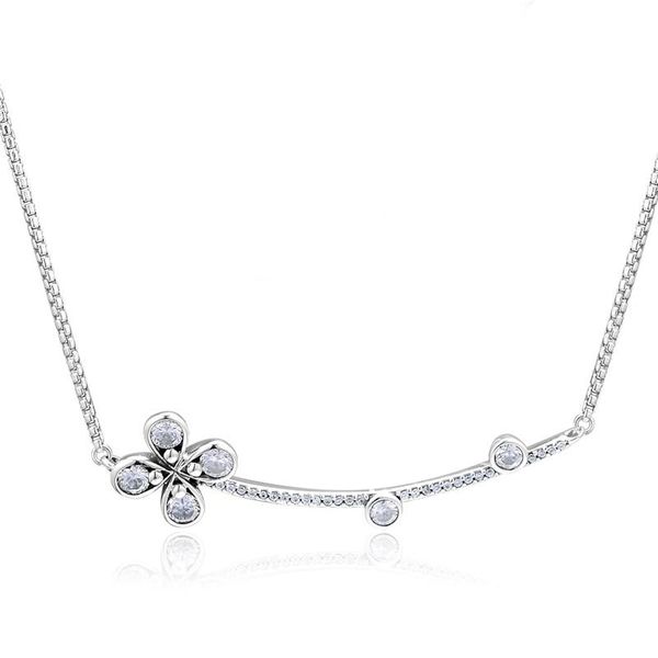 

four petal flower pendant necklaces for women chain choker 925 sterling silver necklaces jewelry clear cz statement necklace