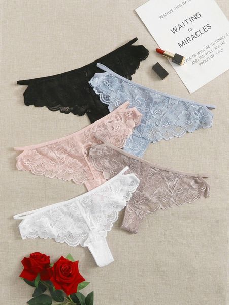 

5pack plus floral lace panty w0tv#, Black;white
