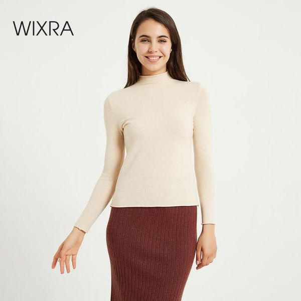 

wixra women soft solid knitting sweaters ladies long sleeve half turtleneck basic sweater pullovers autumn spring, White;black
