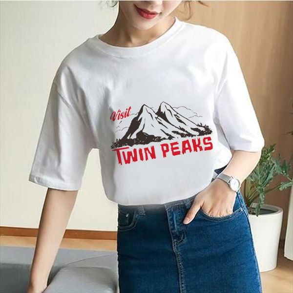 

повседневная футболка с короткими рукавами женский близнец пики футболки женские японские дэвид линч о шеи женские рубашки whith print, White