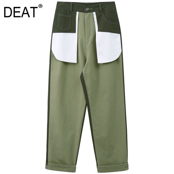 

deat] high elastic waist spliced pocket hit color trousers new loose fit pants women fashion tide spring summer 2020 13r883 1017, Black;white