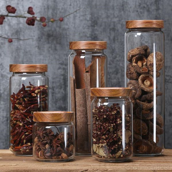 

350/650/950ml/1250ml/1550ml bamboo lid glass airtight canister storage bottles jars grains tea leaf coffee beans candy food jar dha459