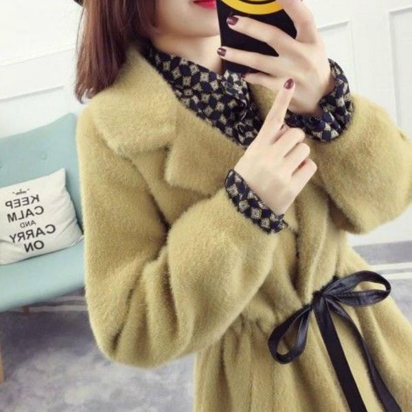 

long faux drawstring coat woman cardigan jacket1, Black