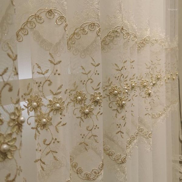 

new european simple embroidered window screen living room light transmitting vertical screen curtain yarn matching1