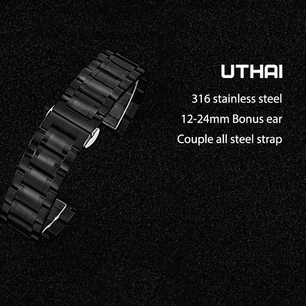 

uthai s11 metal ремешков часов браслет 14-22mm ремешок серебро способ твердые из нержавеющей стали роскошных 22mm часов ремешка ремешок sqcx, Black;brown