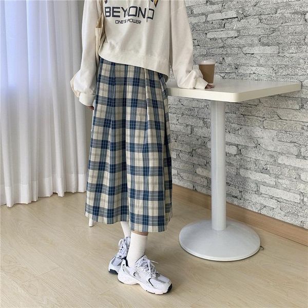 

plaid pleated female 2020 autumn new korean style temperament high waist thin a-line mid-length skirt1, Gray