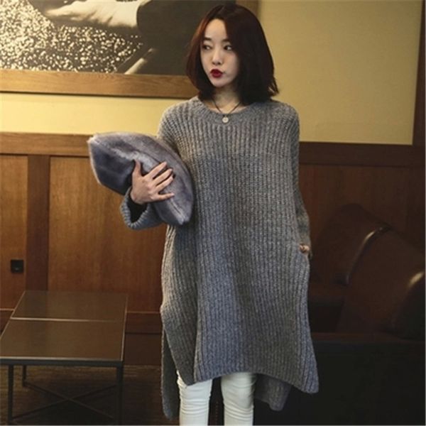

tqucy new mid long thickened loose t-shirt with pullover autumn for women's jacket in hem split pullover pullovert-shirt pulloverwinter, White;black