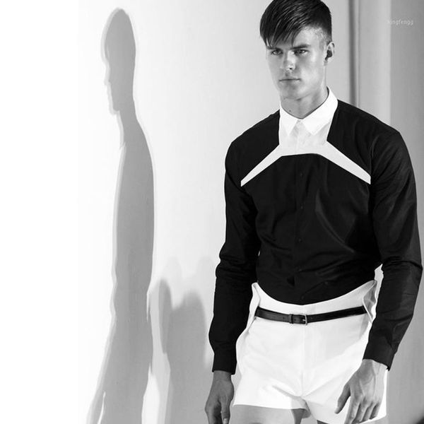 

s-5xl 2018 new gd fashion british black and white collage long sleeve shirt men's clothing plus size singer costumes1, White;black