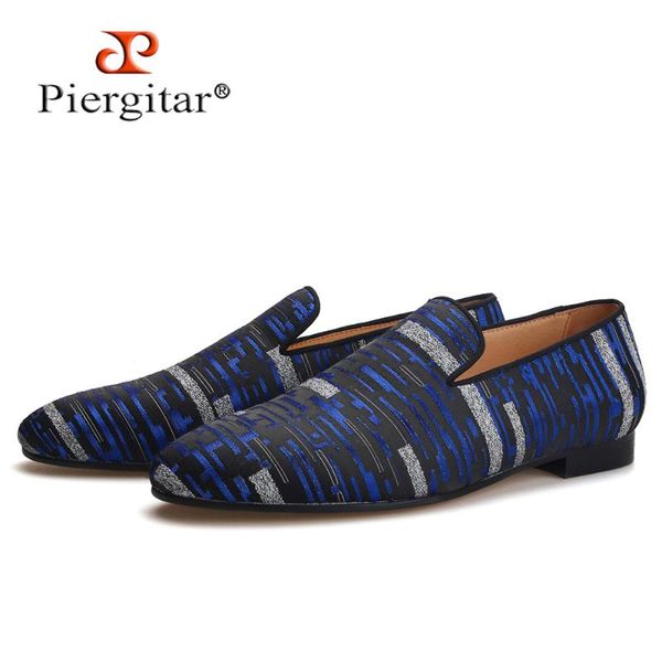 

piergitar 2021 new blue color silk men's loafers for party and banquet handmade men smoking slippers plus size item no.139850, Black