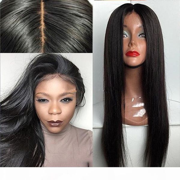 

malaysian silky straight hair natural hairline full lace with baby hair meiddle part lace front wigs, Black;brown