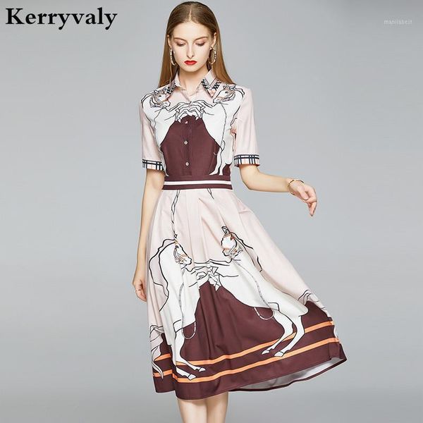 

fashion position floral printed summer midi dress robe femme t 2020 vestidos blancos shirt runway party dress glamaker k73131, Black;gray