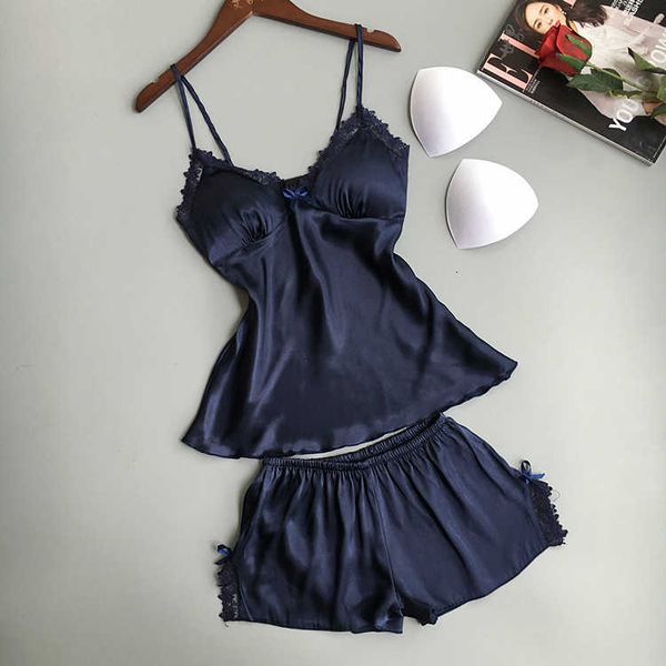 

qweek cotton two piece set women sleepwear silk pajamas chest pad nightwear women 2021 summer lace homewear women lingerie dt191024, Black;red