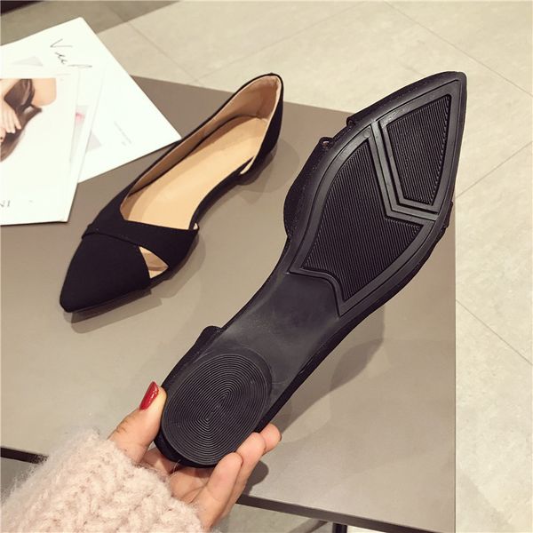 

beyarnefashion вскользь плоские туфли женщина новой летний дышащая удобные мягких подошв остроконечных toe неглубокий flat женская обувь 201, Black