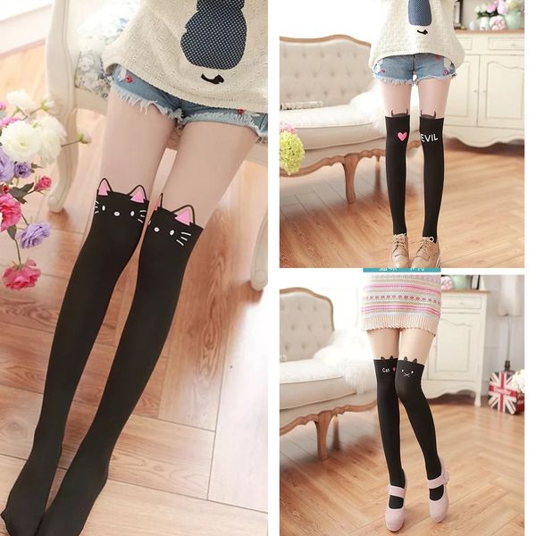 

сладкий и милых лолита белого кота хвост колготок следы кролик печать поддельная высокая труба колготки шелковых чулки женщина u5bim, Black