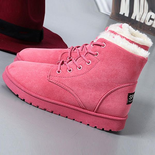 

boots women winter warm ankle casual faux suede lace-up snow shoes, Black