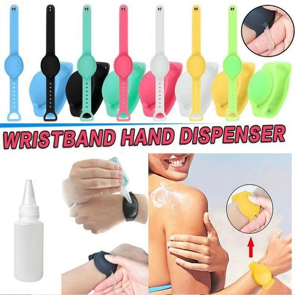 

reusable silicone refillable wristband liquid soap hand sanitizer bracelet dispenser wearable gel holder dhb1909