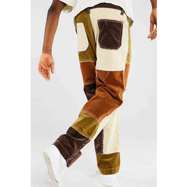 

vintage 2021 straight leg denim pants patchwork stitching straight leg trouser retro loose pants for h1223, Black