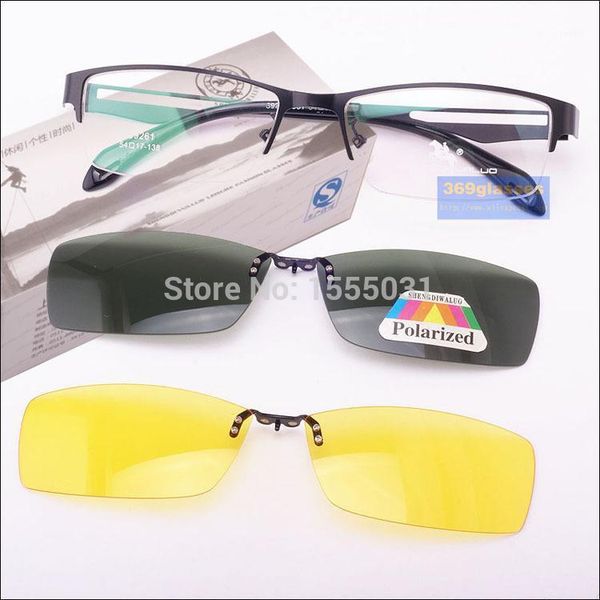 

wholesale-wholesale stainless steel glasses frame + 2pcs magnetic polarized sunglasses clip uv400 yellow night vision eyeglasses1 frames, Silver