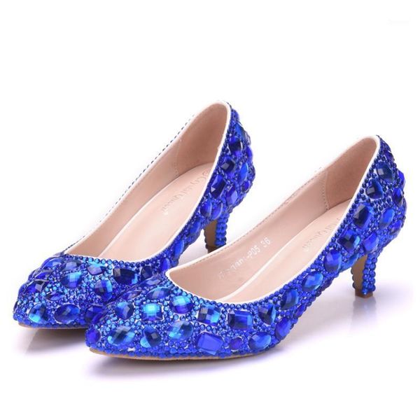 

2020 spring and summer new women's high heels with exquisite pointed diamond butterfly wedding shoes 5 cm large blue banquet1, Black