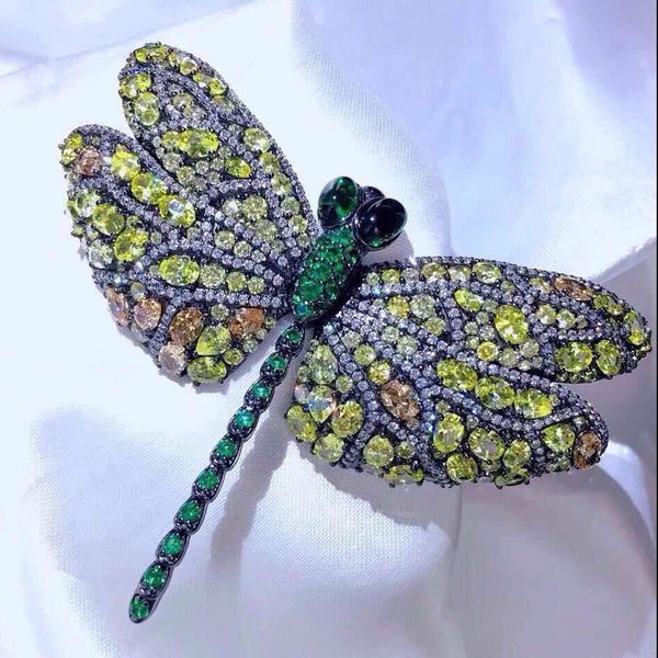 

52*62mm green cz pave big dragonfly brooch 201009, Gray