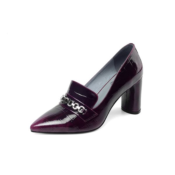 

pumps 2021 female shoes british classic patent metal chain heels hez3, Black