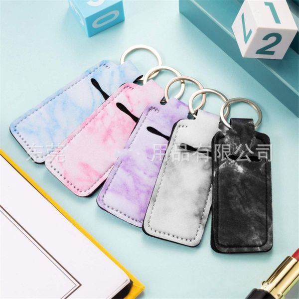 

popular lip holder key buckle neoprene marble prints lipstick covers keychain cute chapstick sleeves keyring of party souvenirs 1 68ny e19