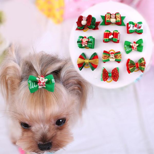 

20pcs/lot dog bows pet cat dog hair bows for christmas festival dog hair accessories with rubber band grooming qylkpm