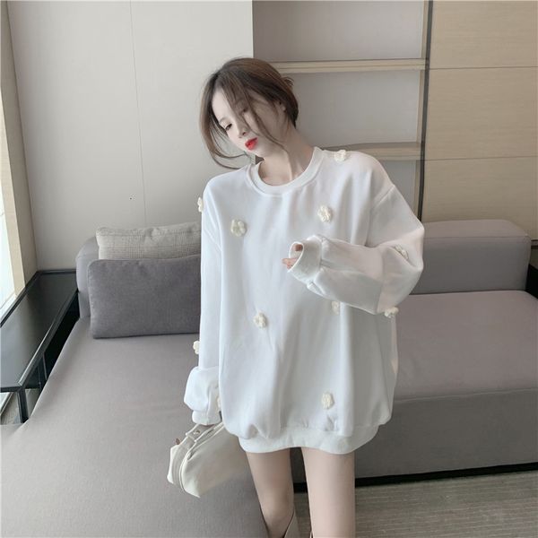 

foreign chic languid long sleeve three-dimensional floret loose casual plush sweater