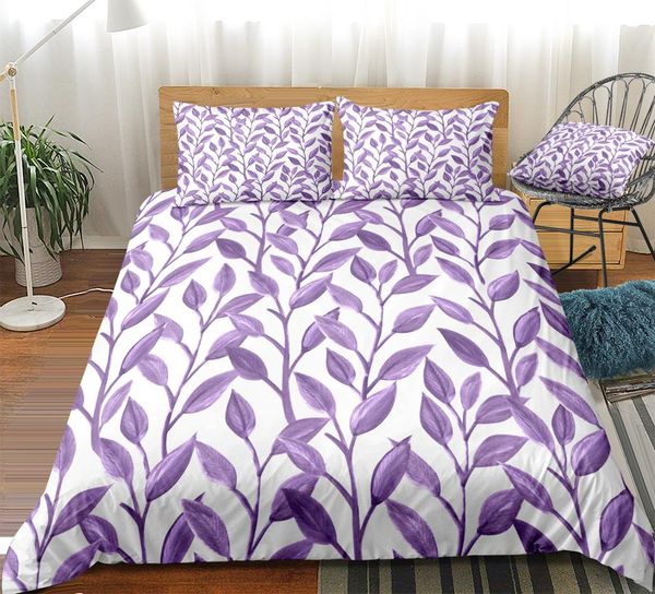 

purple duvet cover set plants bedding set purple leaves beds set bedspread home textiles microfiber for girls kids bedlinen 3ps