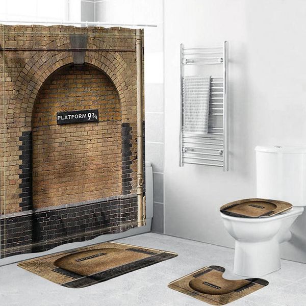 

ретро стиль платформы печати душевой занавес наборы для ванной 4 коврик для ванной коврик ковер покрытие туалет обложка для декора дома bbyu