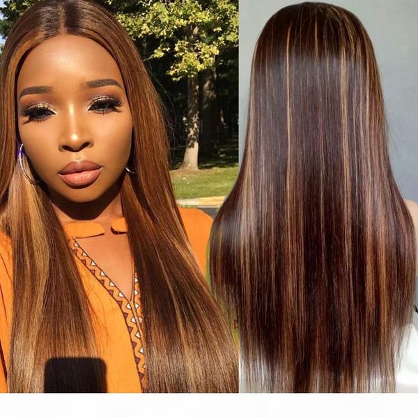 

13x6 remy brown lace front wig pre plucked highlight ombre honey blonde full lace wig black women colored human hair wigs, Black;brown