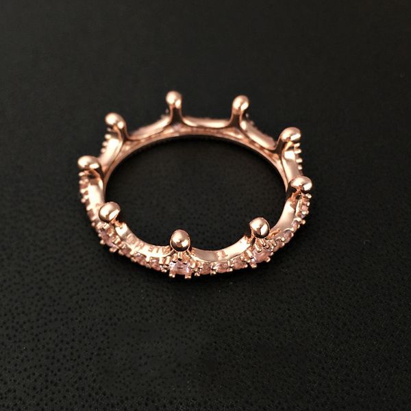 

18k rose gold enchanted crown ring original box for pandora 925 sterling silver cz diamond women wedding ring set, Slivery;golden