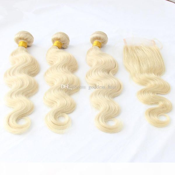 

brazilian 9a lace closure with bundles 3 bundles hair body wave 613 human hair weaves with lace closure 4*4 4pcs lot, Black