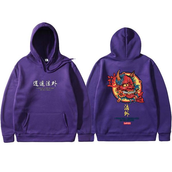 

new brand style japanese hoodies designer printed sweatshirt chinese evil men cotton hip devil hop streetwear abodn, Black