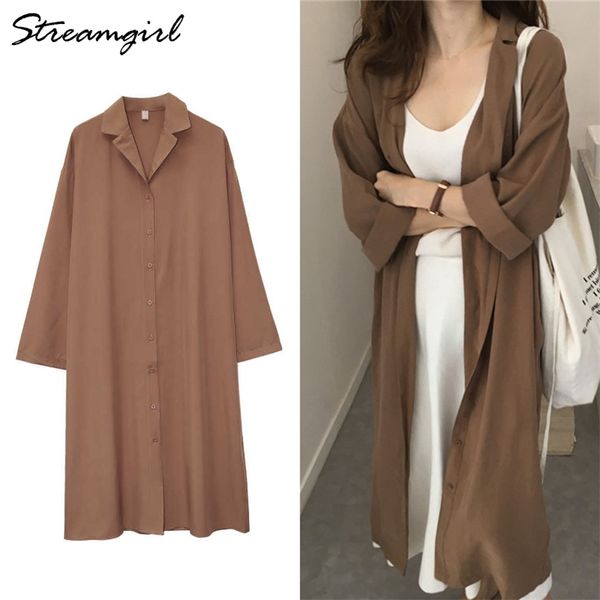 

streamgirl women's trench coat dress for women trenchcoat autumn loose long sleeve trench dress women's long coat for women lj2011, Tan;black