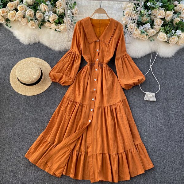 

2021 new elegant female singiny chic puff lace button to line dressed autumn fashion streetwear long dress j2fk, Black;gray