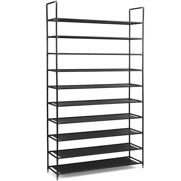 

10 tier stackable shoe rack storage shelves stainless steel frame holds 50 pairs of shoes; durable and sturdy, dark brown