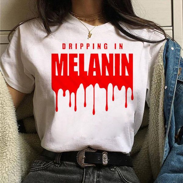 

melanin t shirt women harajuku black african curly hair girl t shirt black girl magic streetwear graphics korean clothes, White