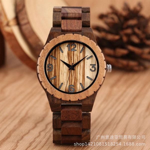 

fashion walnut watch quartz ebony room carved digital face leisure men's watch, Slivery;brown
