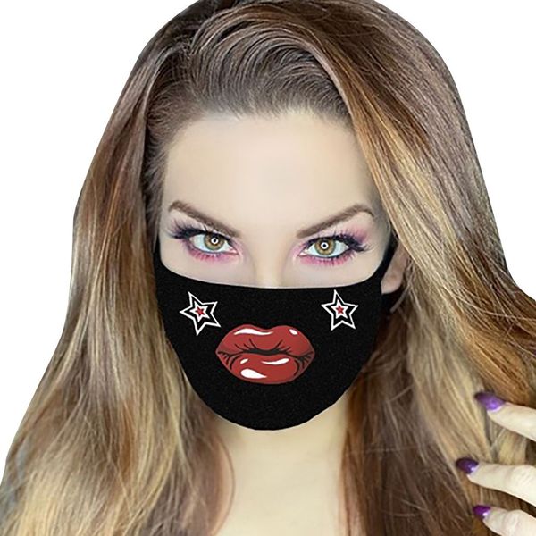 

cotton fashion 1pcs face washable reusable women lip print mouth mask with design mascaras