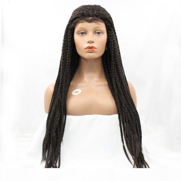 

african american braids wig with baby hair synthetic fiber hair hand tied synthetic box braids heat resistant braided lace front wig, Black