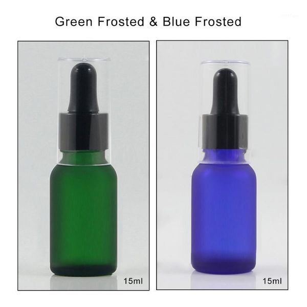 

blue/green frosted 15ml glass dropper bottle refillable , plastic dropper bottle cover1