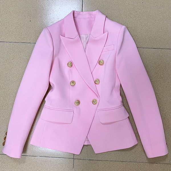 

excellent quality 2020 baroque designer women blazer jacket pink slim fitting metal lion buttons double breasted career blazer, White;black