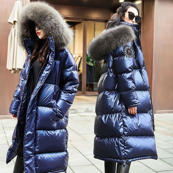 

royal raccoon fur women, winter robe, white wool coat, duck feather coat with hat, warm and thick paka for women in 2020