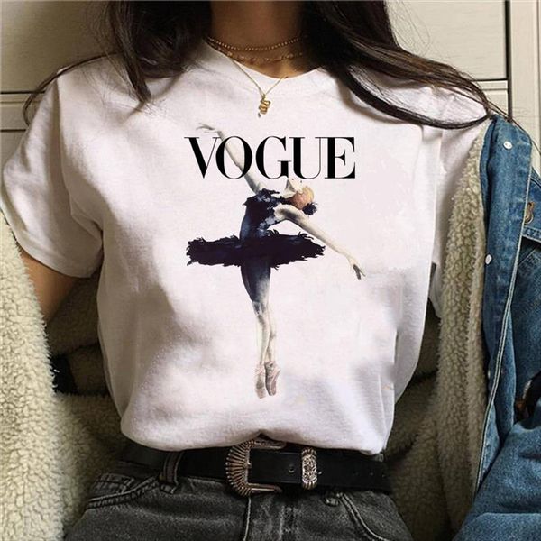 

vogue dancer print t shirt women short sleeve o neck loose tshirt women tee shirt female clothes camisetas mujer, White