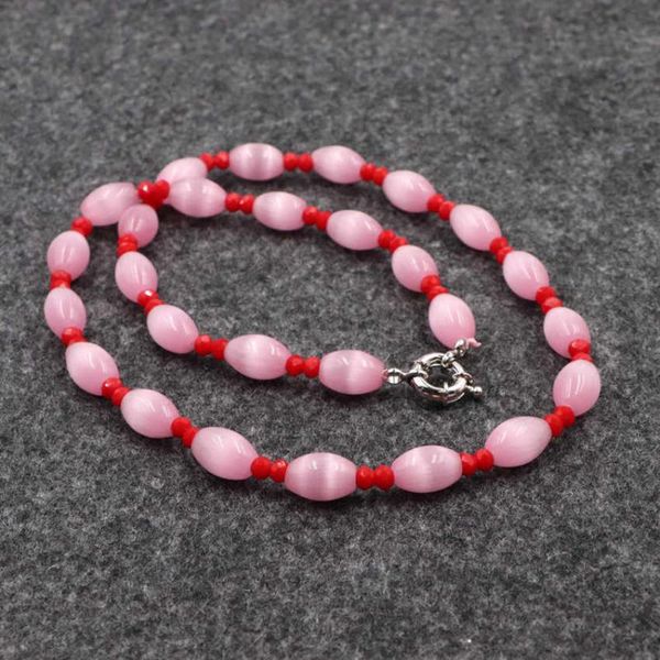 

handmade strand choker necklace boho pink crystal cat eye stone beads necklaces for women fashion chain jewelry collar 18" b177, Golden;silver